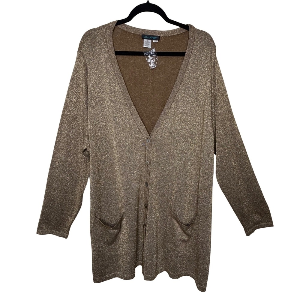 NWOT Ulla Popken‎ Gold Metallic V-Neck Button Cardigan Sweater Plus Size 24/26